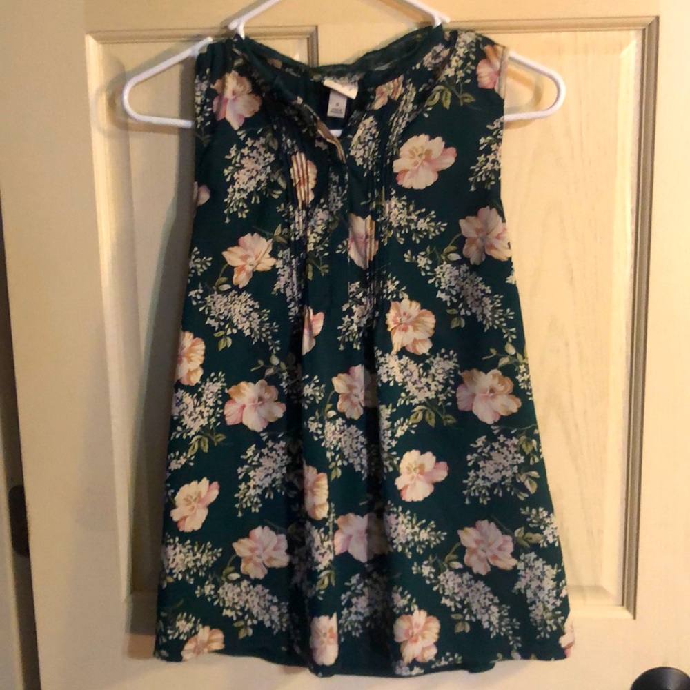 Green Floral Tank-Gently Worn-Size Small